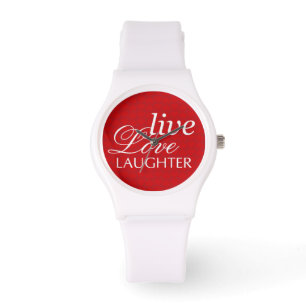 Montre Live Love Laughn rouge blanc citation inspirante