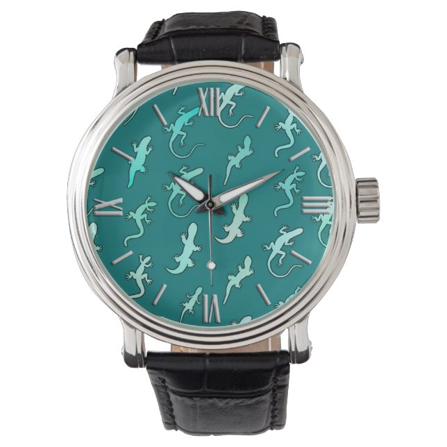 Montre Lizards et Geckos, sur bleu turquoise (devant)