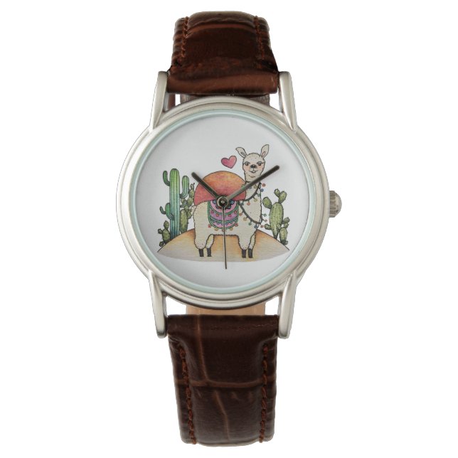 Montre Llama Aquarelle Avec Cactus (devant)
