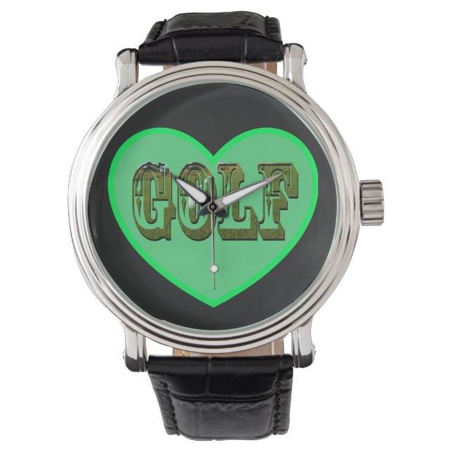 Montre Logo De Golf En Coeur Vert, (devant)