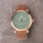 Montre Logo d'entreprise de marque vintage Sage Green<br><div class="desc">Voici notre montre de logo d'entreprise vintage à la sauge verte. Cet élégant garde-temps allie design classique et logo de votre entreprise,  offrant un accessoire intemporel qui améliore la présence de votre marque avec sophistication et style.</div>