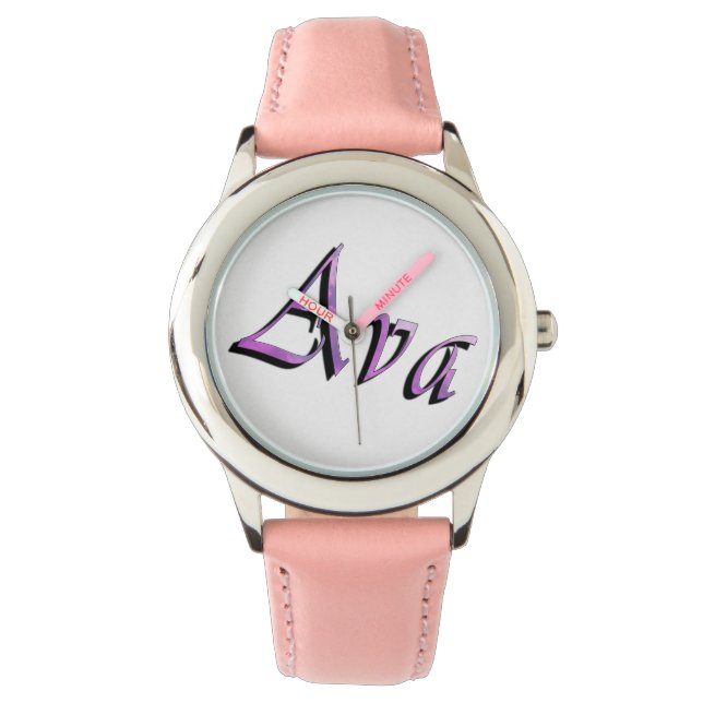 Montre Logo du nom d'Ava violet rose, (devant)