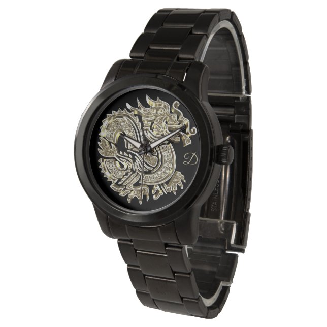 Montre Logo Golden Dragon Ajouter Monogramme Élégant (Incliné)