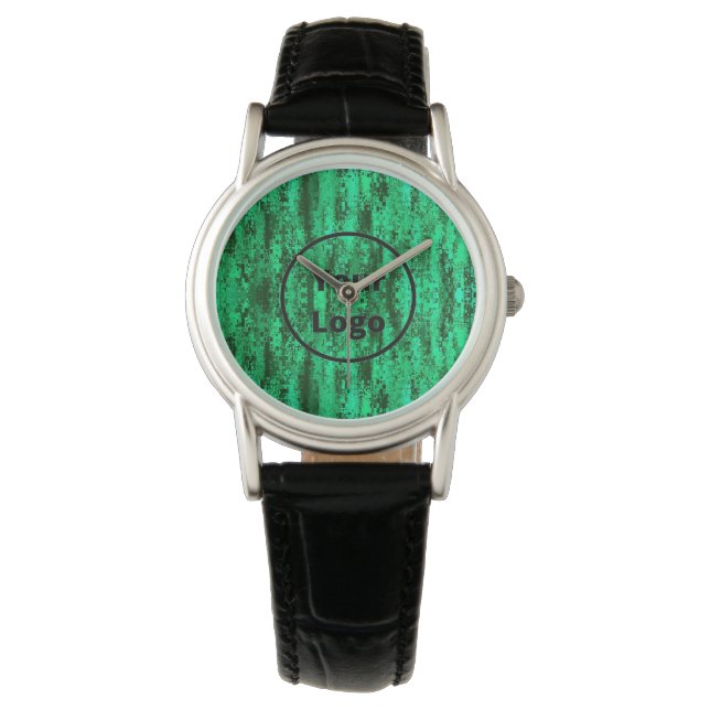 Montre Logo personnalisé motif en pixels vert et noir (devant)