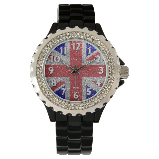 Montre Londres British UK Flag Bling Parties scintillant  (devant)