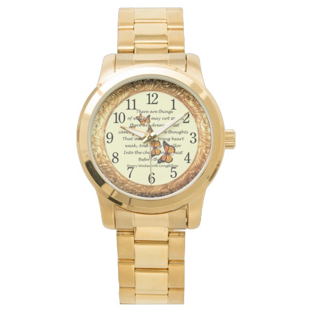 Montre Longfellow ~ Papillons monarques ~ Anneau d'or ~ (devant)