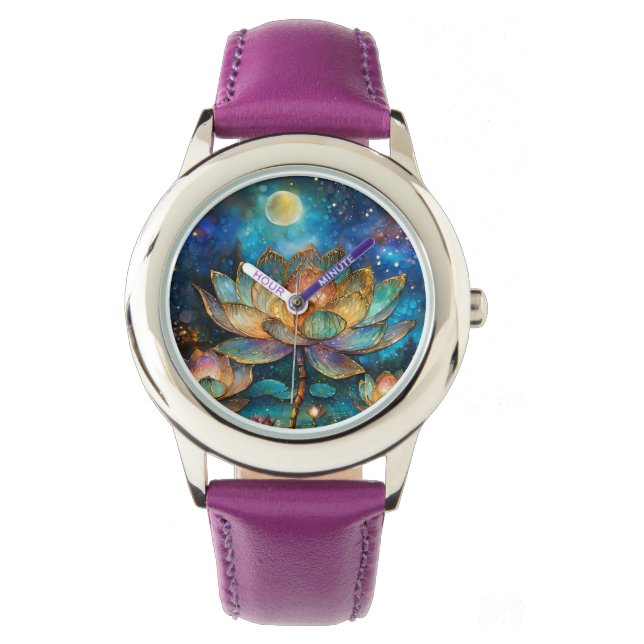 Montre Lotus de verre tendu fleurit au clair de lune (devant)