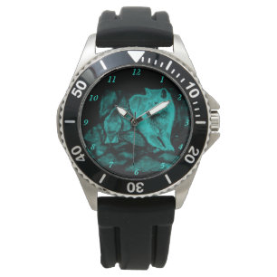 Montre Loup et corbeau dans la nuit