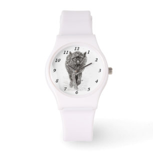 Montre Loup noir en colère dans la neige, hiver sauvage