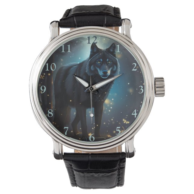 Montre Loup noir sombre et mystérieux (devant)