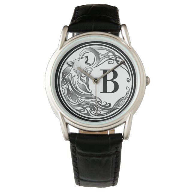 Montre Loup tribal - Monogramme ombragé (devant)