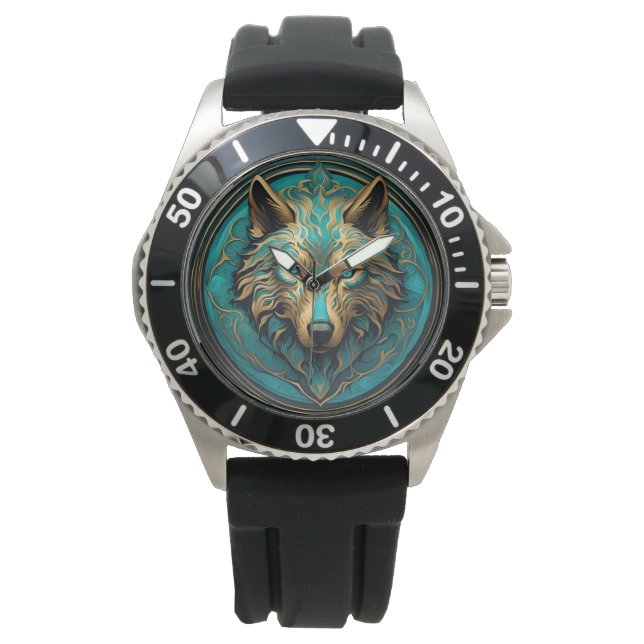 Montre Loup Turquoise et Or (devant)