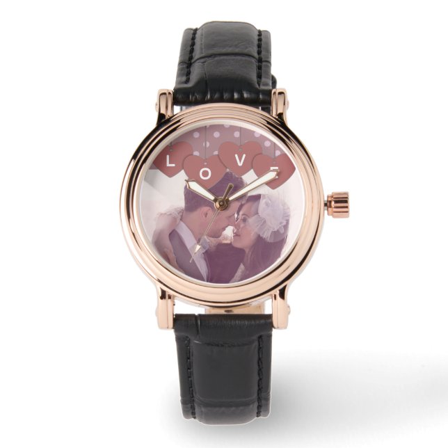 Montre Love Hearts Banner Romantic Overlaid Custom Photo (Recto)