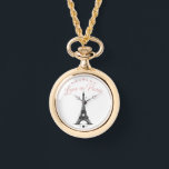 Montre Love in Paris Pocket Watch Necklace<br><div class="desc">Capture the romance of Paris with this elegant “Love in Paris” pocket watch necklace. Featuring a charming Eiffel Tower illustration and delicate heart accents, this design blends vintage style with modern romance. Perfect for everyday wear or as a meaningful gift for someone special who loves Paris, travel, and timeless beauty....</div>