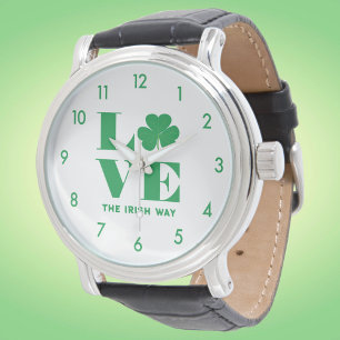 Montre Love Shamrock Clover Irish Custom Text Vert Blanc
