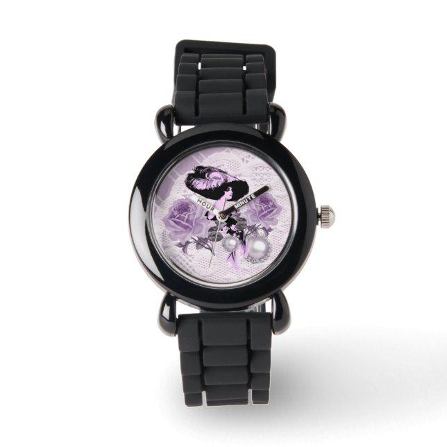 Montre Lovely LavenderLady VintageLace SilverGlitterWatch (Recto)