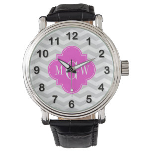 Montre Lt Grey Chevron Hot Pink Quatrefoil 3 Monogramme T