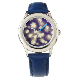 Montre Lumières Dreamy Blue Snowflake Bokeh