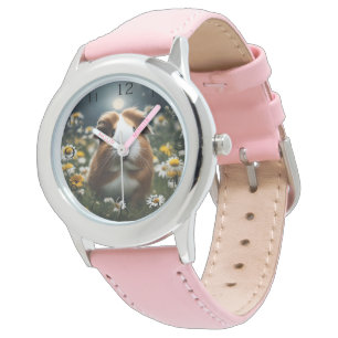 Montre Lune De Cochon Et Marguerites Brown Et Blanche,