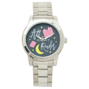 Montre Lune Stars et livres roses Tous Lecteur de Nuit
