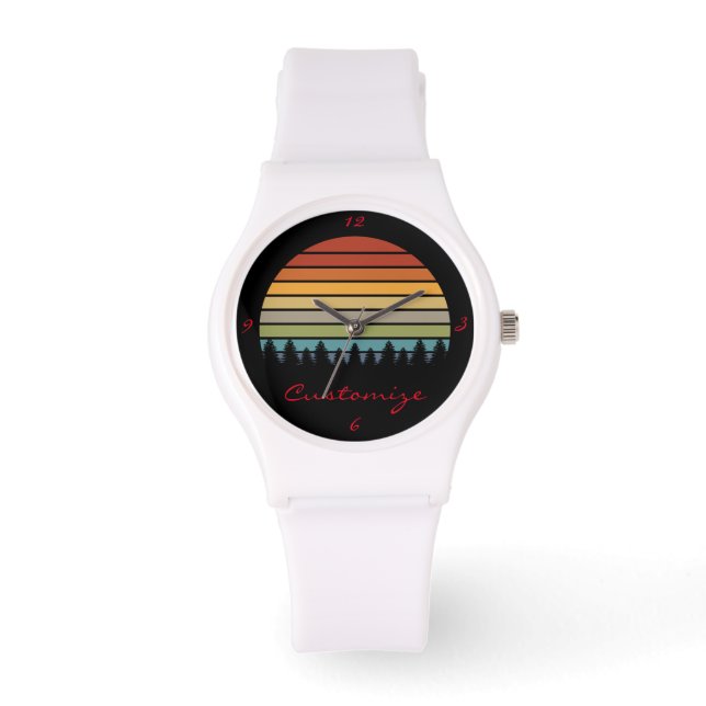 Montre Lune striée multicolore avec arbres Thunder_Cove (Recto)