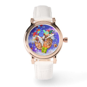 Montre Lutins de Noël volant un ballon et offrant des cad