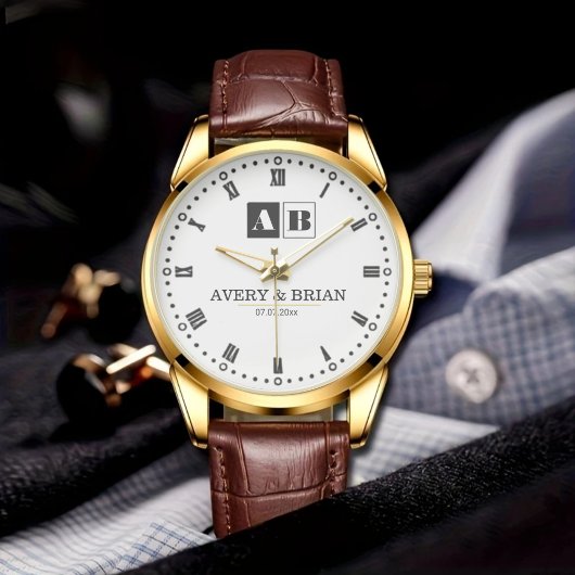 Montre Luxury Black & White Couple’s Name Engraved