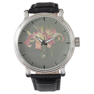 Montre Lys Rose Foncé Avec Centres Jaunes