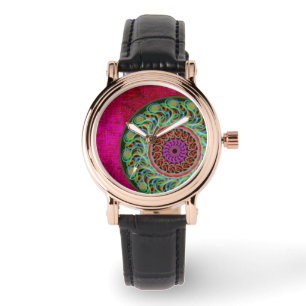 Montre Magenta & Green Mandala Watch