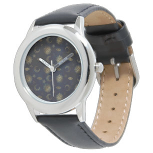 Montre Magic Gold Moon Sun Stars Dark Blue motif