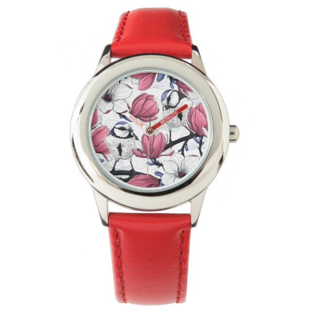 Montre Magnolia rose et métis bleu (devant)