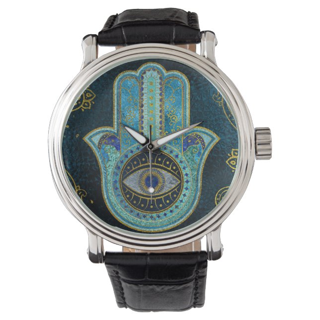 Montre Main Hamsa décorative avec arrière - plan cachemir (devant)