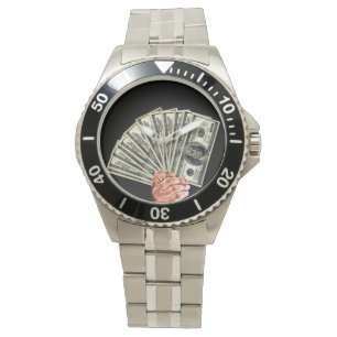 Montre main tenir cent dollars billets argent art
