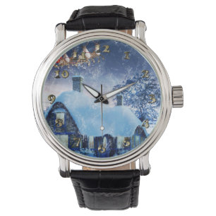 Montre Maison de Noël enneigée et Père Noël