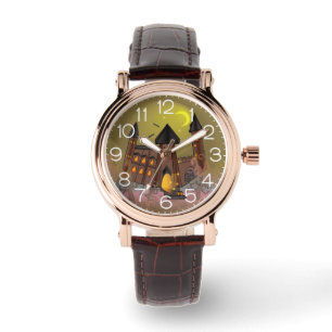 Montre Maison de sorcière d'Halloween effrayante et châte