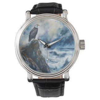 Montre Majestic Bald Eagle surplombant l'océan