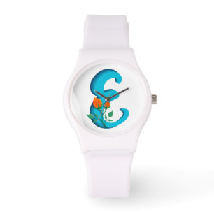Montre Majuscule E monogramme floral