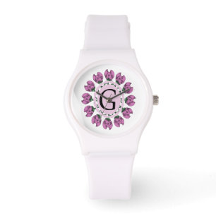 Montre Majuscule G monogramme floral