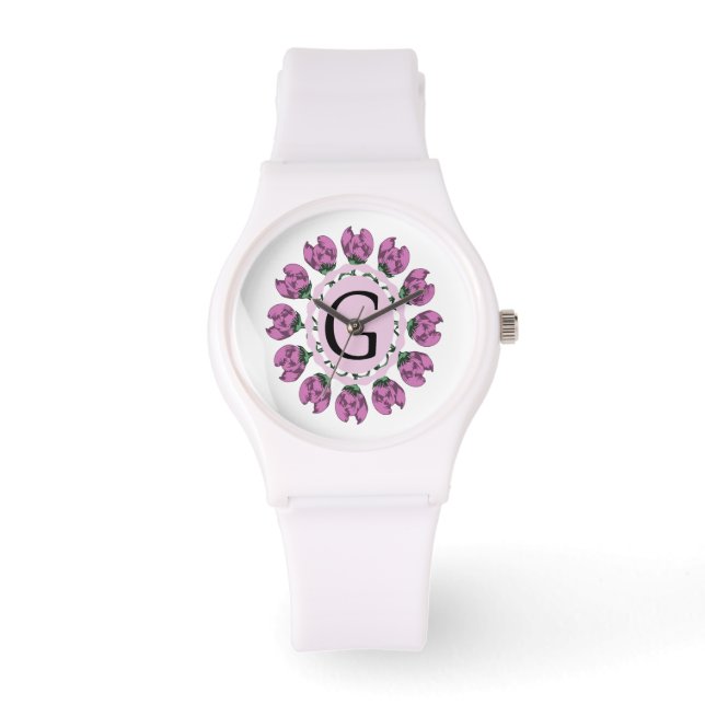 Montre Majuscule G monogramme floral (Recto)