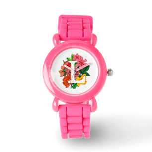 Montre Majuscule L monogramme floral