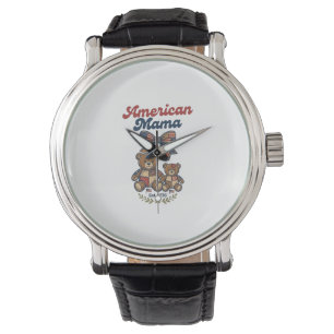 Montre Mama Américaine Ours Patriote Patchwork Vector Des