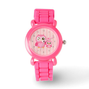 Montre Maman et moi, hibou mignon de bébé, rose