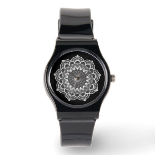 Montre Mandala blanc sur fond noir