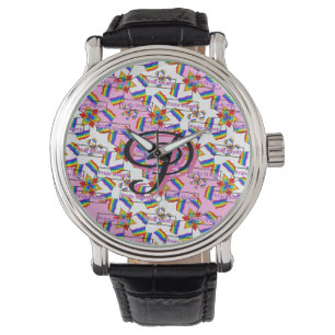 Montre Mandala de la fierté à monogramme arc-en-ciel - Gé