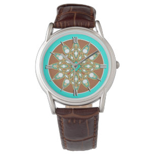 Montre Mandala motif en chocolat, bronzé et turquoise