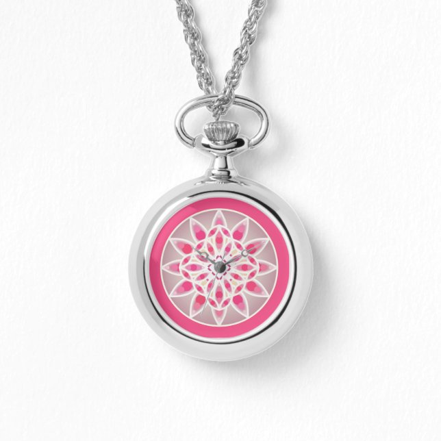 Montre Mandala motif en rose fushia, blanc et gris (Recto)