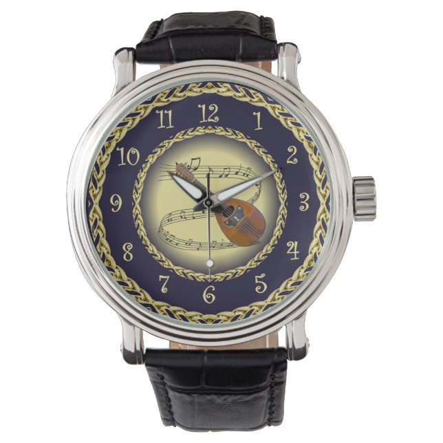 Montre Mandolin 02 ~ Scroll musical ~ Gold/Navy Blue ~ (devant)