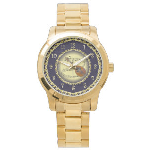 Montre Mandolin 02 ~ Scroll musical ~ Gold/Navy Blue ~ Wa