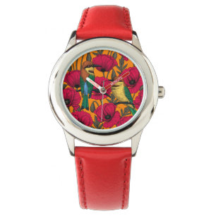 Montre Mangeurs d'abeilles et pavots sur orange