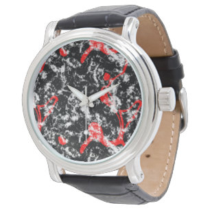 Montre Marbre Abstrait Rouge, Blanc et Noir